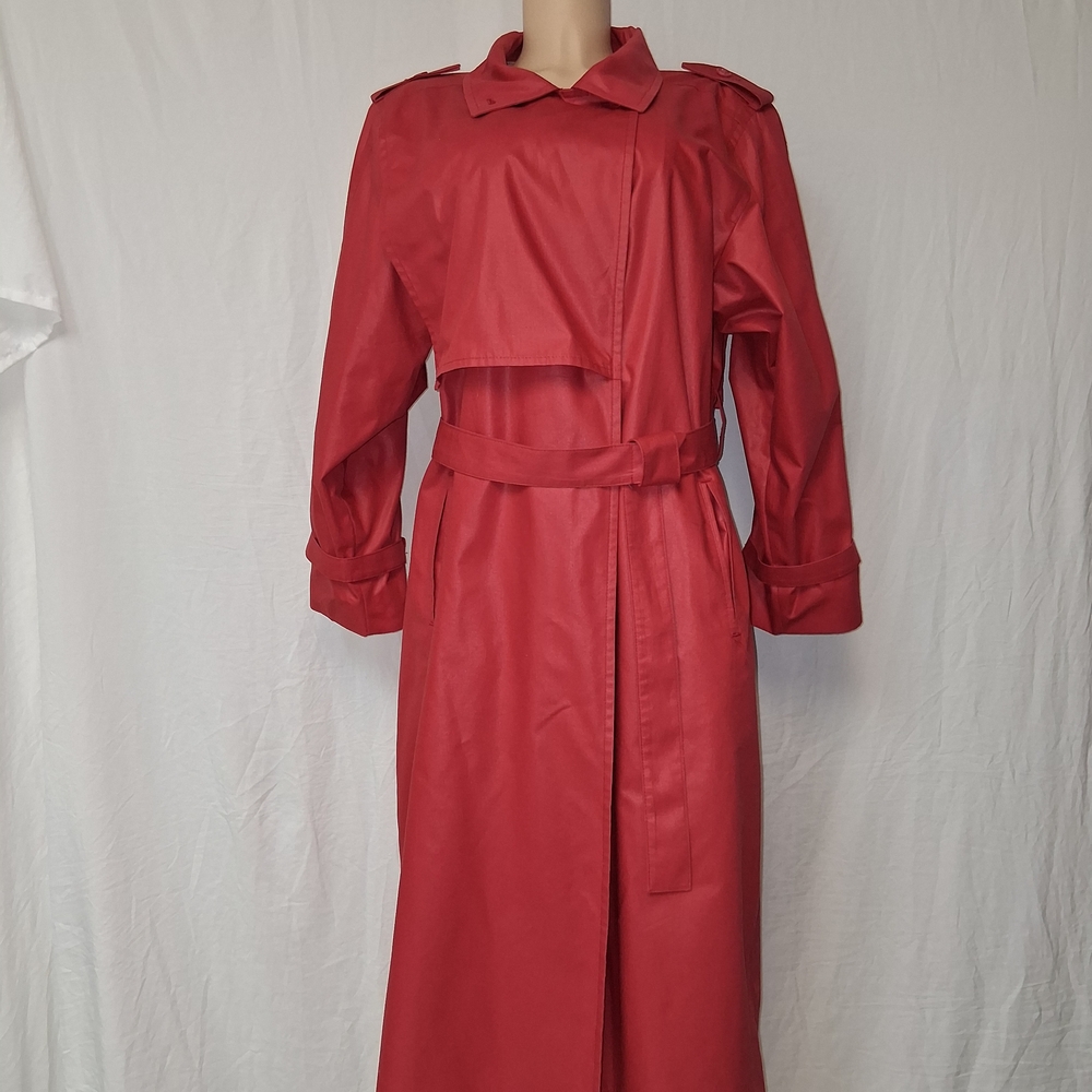 London Fog Vintage Vibrant Red Trench Coat Size 14 pet - Picture 5 of 17